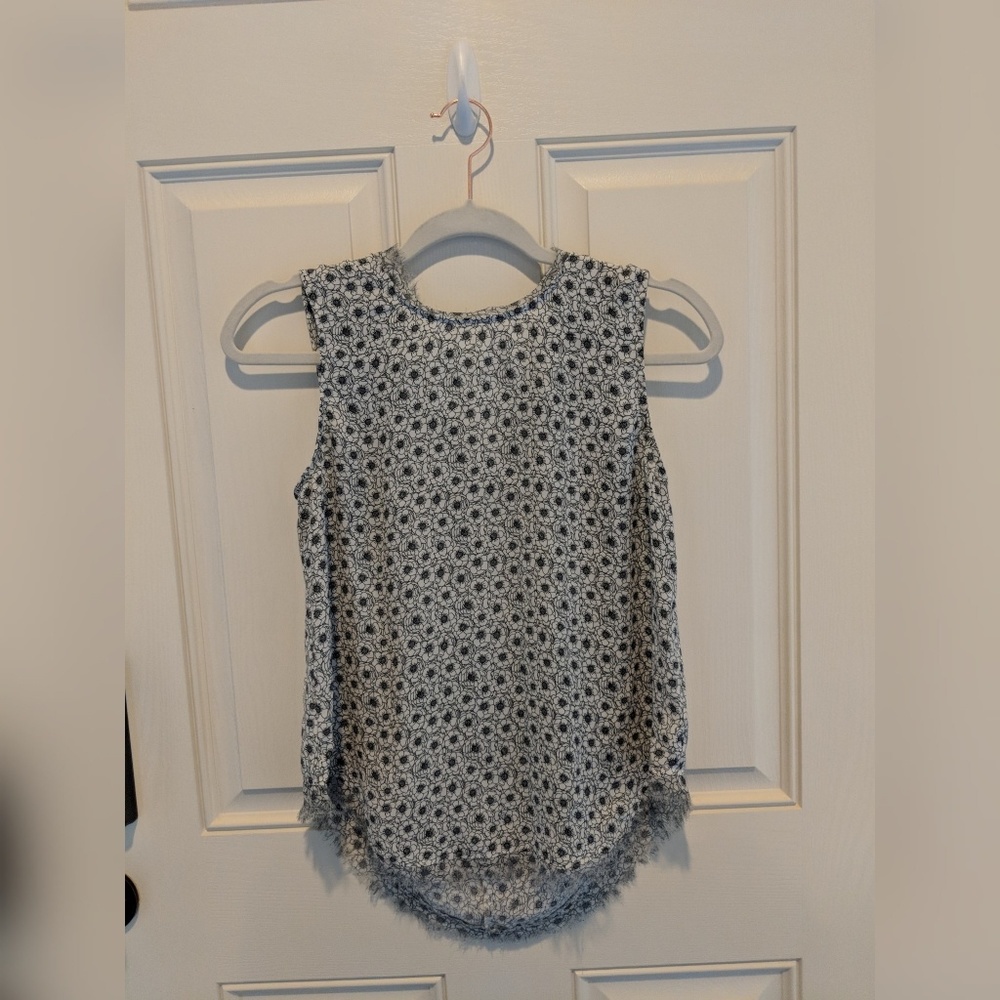 Floral Blouse With Frayed Collar and Bottom